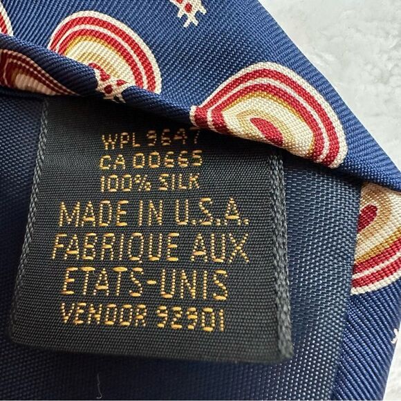 Eddie Bauer navy with‎ red & gold teardrop print 100% silk tie - Picture 4 of 5